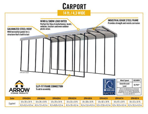 Arrow Steel DIY Carport kit - 14' x 29' x 14'
