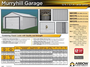 ARROW Sheds Murryhill 12' x 17' Metal Shed - Prefab Garage Kit - SKU BGR1217FG