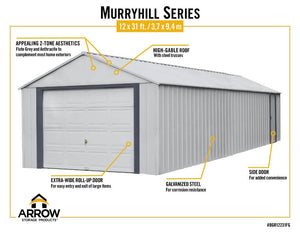 ARROW Sheds Murryhill 12' x 31' Metal Shed / Prefab Garage Kit - SKU BGR1231FG