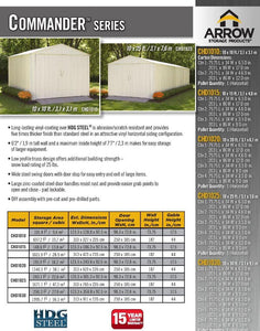 ARROW Commander Steel Storage Building Shed Kit - 10' x 25' x 8'