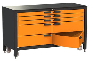 60 Inch Mobile Workbench with 10 Drawers - Max 60 - Orange